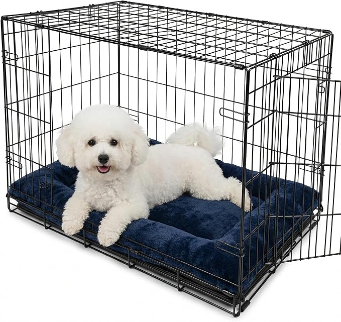 Dog Crate Bed 24x18 for Small Dogs,Washable Dog Crate Mat,Soft Kennel Bed Mattress with Non Slip Bottom,Dark Blue