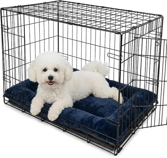 Dog Crate Bed 24x18 for Small Dogs,Washable Dog Crate Mat,Soft Kennel Bed Mattress with Non Slip Bottom,Dark Blue