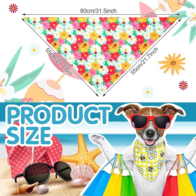 Eccliy 30 Pack Dog Bandanas Summer Bulk Adjustable Flower Dog Scarfs Soft Washable Triangle Polyester Bandana Pet Costume Bibs with Flowers Patterns for Boy Girl Large Pet Grooming Accessories Spring