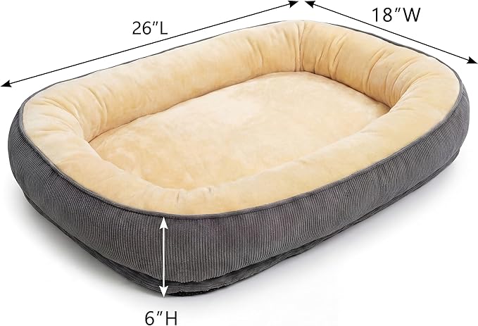 Calming Dog Bed for Medium Dogs 26"x18" - Orthopedic Washable Pet Bed with Anti-Slip Bottom, Indoor Soft Cat Bed with Removable Cover (Beige)