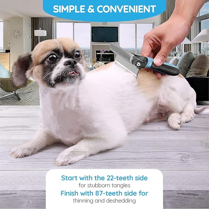 Cat Brush and Dog Brush for Shedding, 2-in-1 Dual Head Pet Grooming Tool for Dogs & Cats, Pet Hair Remover Comb for Long & Short Hair, Detangling Undercoat Rake, Removes Mats, Tangles & Loose Fur