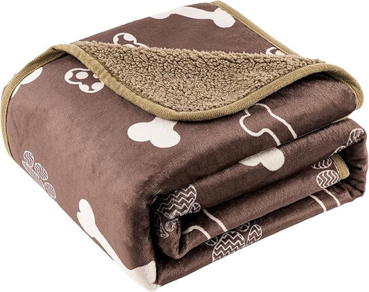 Waterproof Dog Blankets Pet Blanket, 30"x40" Cat Blanket for Indoor Cats, Soft Fluffy Sofa Car Bed Protector, Reversible Sherpa Fleece Puppy Blanket for Small Medium Dogs(Chocolate Brown)