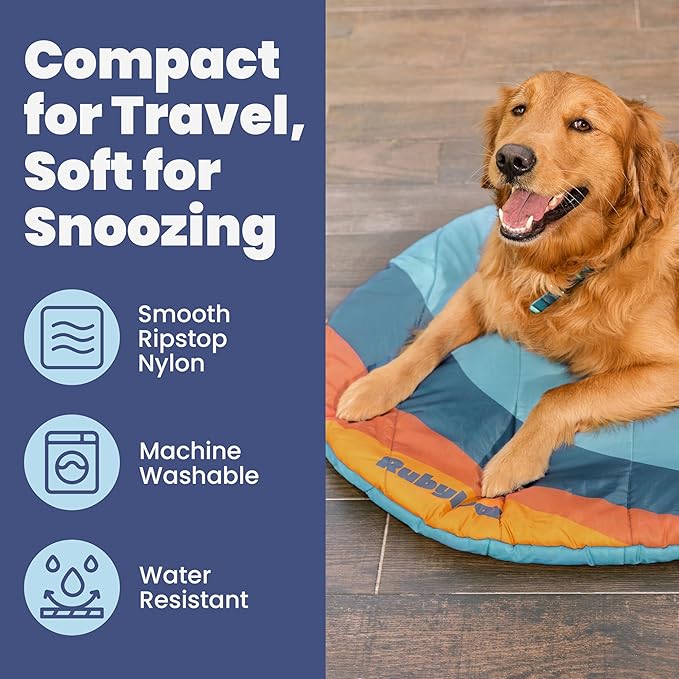 Travel Dog Bed (42" x 30") – Foldable & Packable for Travel, Road Trip, Camping – Lightweight, Water Resistant & Cozy Soft Padding – Compact, Portable & Machine Washable – Medium & Large Breeds: Teal