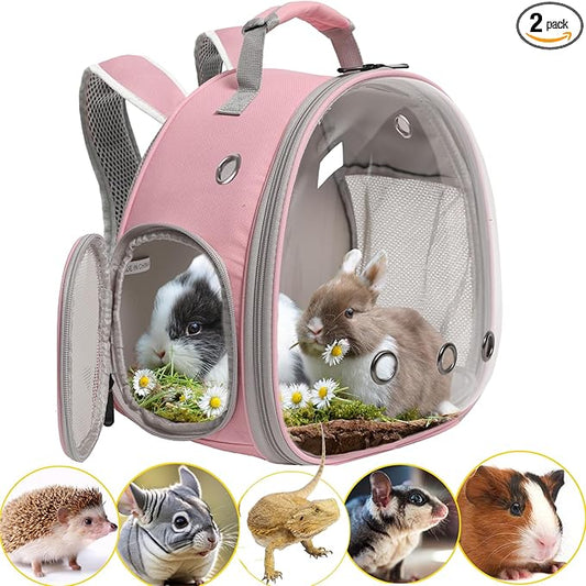 Hamster Backpack Carrier, Bearded Dragon Carrier Backpack with Clear Bubble Window,Small Animal Travel Backpack for Hedgehog Rat,Chameleon,Rabbit,Sugar Glider,Airline Approved (Pink, Backpack)