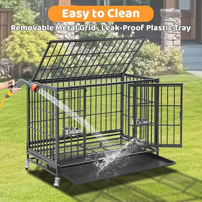 Homey Pet 2 Pack Three Tiers 37 Inch Dog Crate, Escape Proof Dog Cage Kennel Indoor with Top Access and Lockable Wheels, Removable Tray, Heavy Duty Dog Crates for Medium/Small Dogs