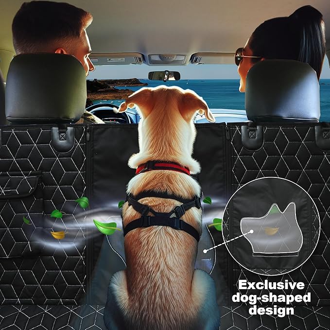 Meginc 4 in 1 Dog Car Seat Cover for Back Seat, Durable 600D Dog Hammock with Mesh Window & Side Flaps, Pet Car Seat Protector for Cars, SUVs 52"