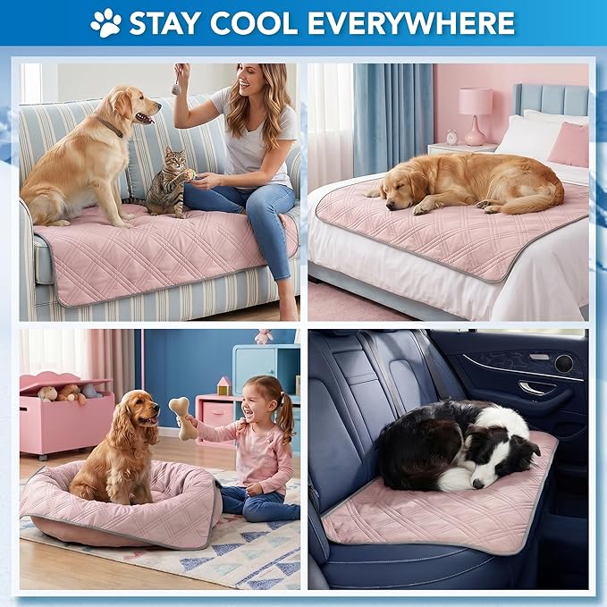 PetAmi Dog Cooling Mat, Waterproof Self Cooling Dog Pad with Non-Slip Backing, Q-Max >4.0 Pet Cooling Mat for Crate, Couch, Kennel & Car, Indoor Outdoor Summer Use, Pink, 60x80