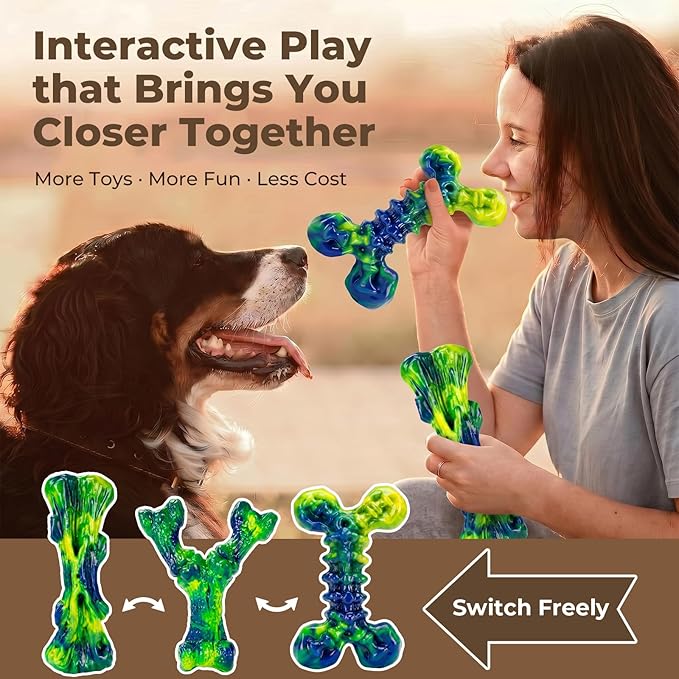 Kseroo Indestructible Dog Toys for Aggressive Chewers: 3-Pack Peanut Butter Flavored Hard Nylon Dog Chew Toys for Medium & Large Dogs(25-90lbs), Super Chewer Dog Bones Toys to Keep Them Busy, Green