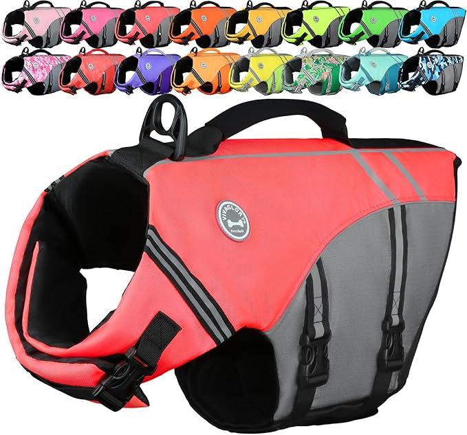 VIVAGLORY Sports Style Dog Life Vest, Dog Life Jacket for Swimming & Boating, Ripstop & Buoyancy for Puppy Doggy, Lifejacket with Handle, S, Bright Pink