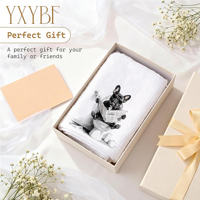 Funny French Bulldog Bathroom Hand Towels, Frenchie Gifts for Women Men, Gifts for French Bulldog Lovers Hand Towels for Guest Bath Room Washroom Restroom Decor 16x24 Inches