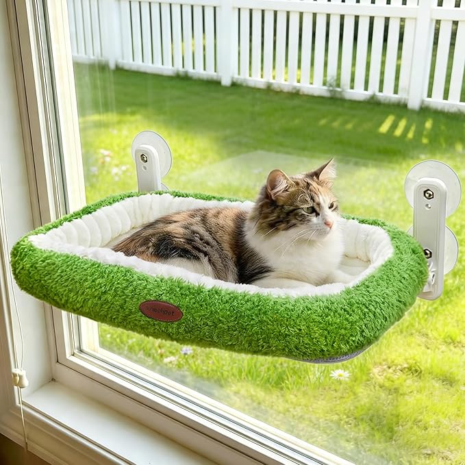 Woochpet Cat Window Perch, Foldable Cat Hammock with Sunken Design & Removable Soft Cover with 4-Sided Bolster,4 Strong Suction Cups Window Resting Seat for Resting Indoor Kitten