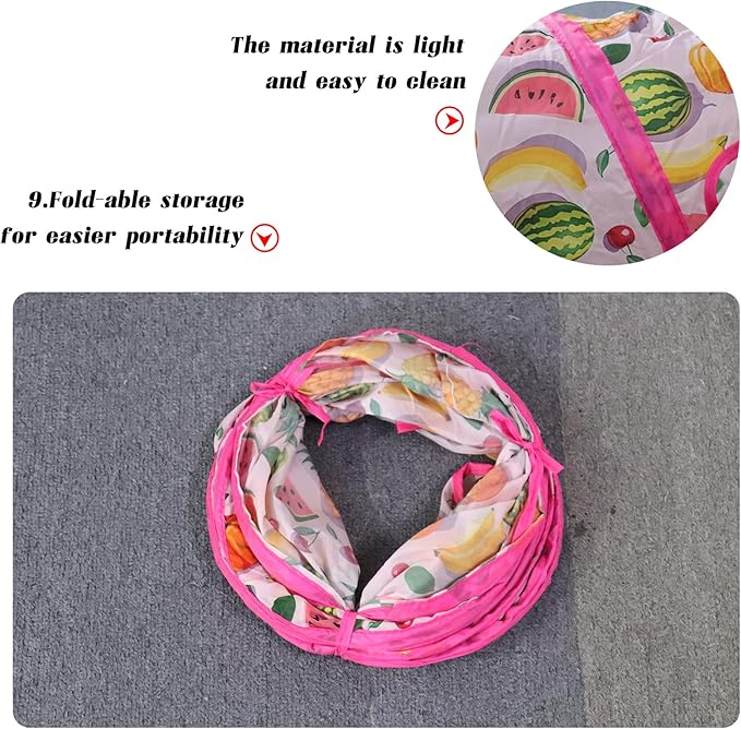 Andiker Cat Tunnel for Indoor Cats, 45" Long Rainbow Collapsible Kitten Tube with a Fun Ball and 2 Holes Cat Play Tunnel, Rabbit Tunnel for Kittens Exercising Hiding Training and Running (S Pink)