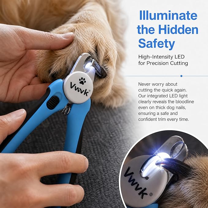 Dog Nail Clippers with Light, Professional Toenail Clippers for Thick Toenails, LED Illuminated Pet Nail Trimmer to See Bloodline, Safety Guard & Blade Lock, for Dogs & Cats