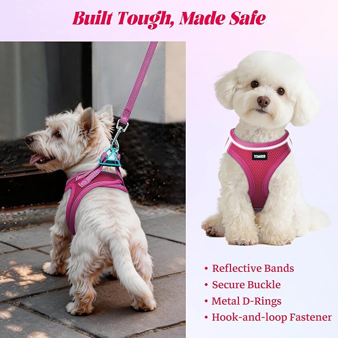 YIMEIS Dog Harness and Leash Set, No Pull Soft Mesh Pet Harness, Reflective Adjustable Puppy Vest for Small Medium Large Dogs, Cats (Rose Red, Medium (Pack of 1)