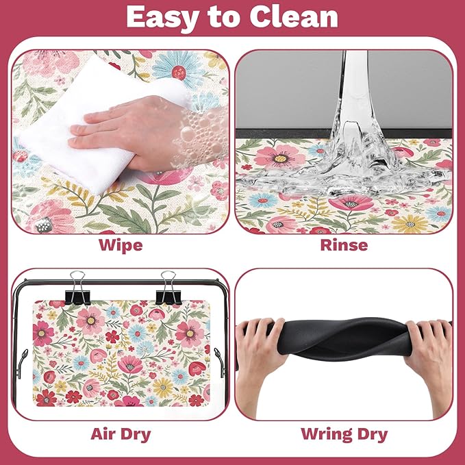 Pet Dog Cat Food Mat, Absorbent Quick Dry Dog Bowl Mats for Food and Water, Non Slip Boho Floral Dogs Cat Placemats Feeding Mat for Floors Indoor Puppy Pet Accessories Supplies 16 * 24 inch