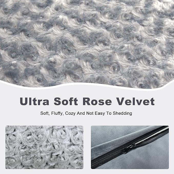 Orthopedic Dog Bed - Breathable Egg-Crate Foam Sofa Couch with Bolster, Water-Resistant Liner & Washable Rose Velvet - Ideal for Corgis, French Bulldogs, Dark Gray, L (35'' x 22'')