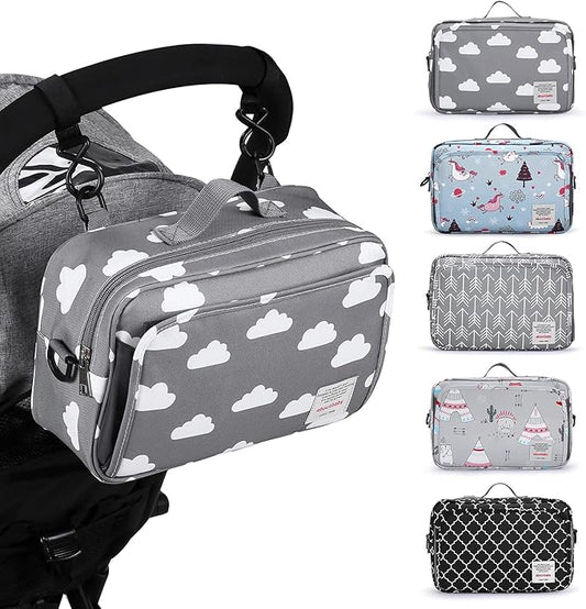 GOGOSO Small Diaper Bag, Stroller Organizer Bags for Baby with Insulated Pocket, Stroller Hooks and Adjustable Strap,Universal Mini Diaper Tote Bags Fit All Strollers, Gray