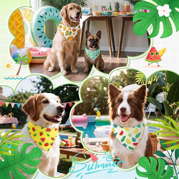 Abbylike 100 Pieces Summer Themed Dog Bandanas Bulk Hawaiian Dog Bandanas for Pets Triangle Kerchief Scarf Bibs Set for Summer Pets Dogs Party Costume Accessories, 25 Styles (25.6 x 17.7 x 17.7)