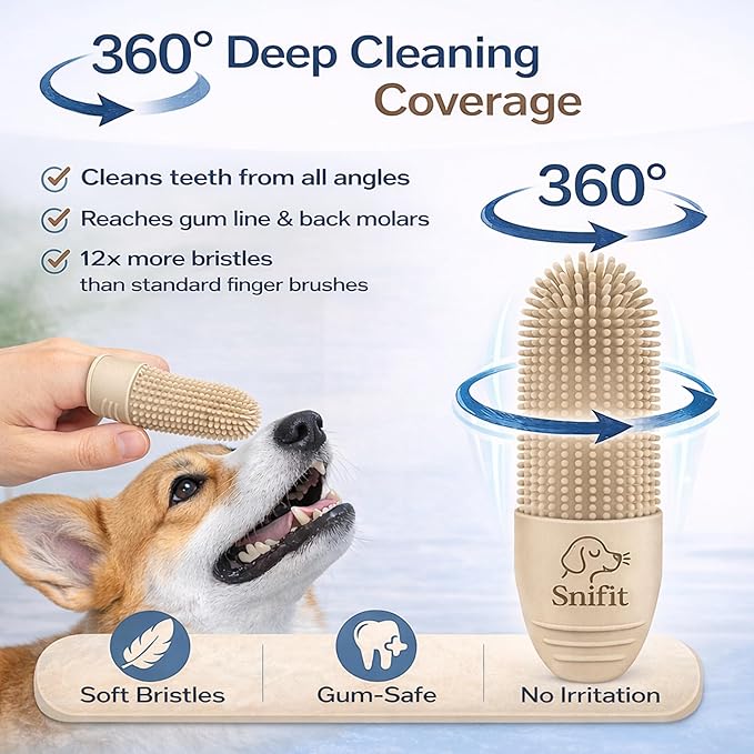 Dog Finger Toothbrush for Small & Large Dogs - Reusable Soft Silicone Dog Dental Finger Brush Fit All Breed Sizes - Non-Toxic Finger Teeth Cleaner for Dogs Prevents Bad Breath & Oral Care-Beige