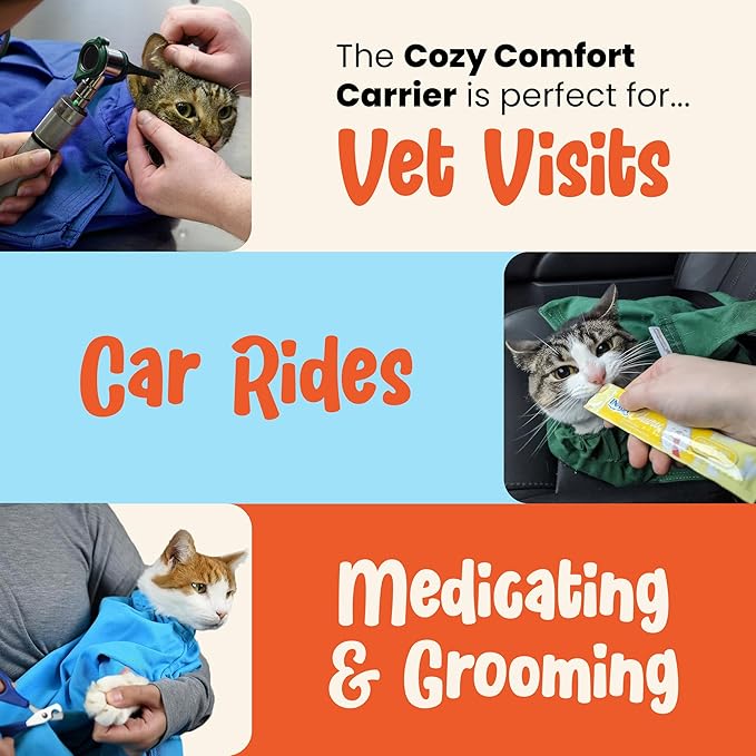 Cat-in-the-Bag Cozy Comfort Carrier - Small Charcoal Cat Carrier Soft and Pet Carrier for Nail Clipping, Vet Visits, Medication Administration, Dental Care, and Traveling