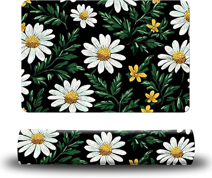 Dog Food Mat, 15.7" x 23.6" Absorbent Pet Feeding Mat for Food and Water, Waterproof Diatom Mud Pet Placemat with Non-Slip Rubber Backing, Cat Bowl Mat for Floors - White Daisy Green