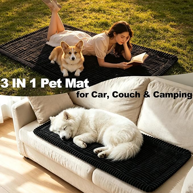 Dog Car Seat Cover for Back Seat, Black Flannel Pet Bed Mat, Non-Slip Waterproof Bottom, Washable Dog Bed & Seat Protector for Cars SUVs Trucks, Fits Backseat Extenders, 59.1 x 23 Inches