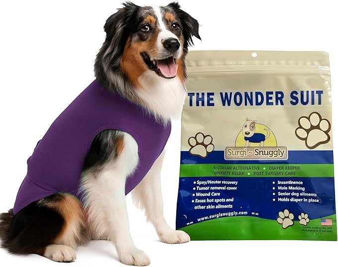 SurgiSnuggly Veterinary Invented Dog Surgical Recovery Suit for Female Spay or Male Dogs Neuters,Cone Alternative, Original Dog Onesie Bodysuit for After Surgery Small, Medium, Large Dogs S Plum