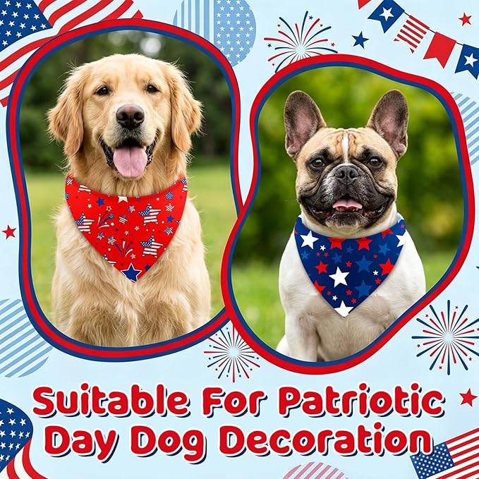 Weewooday 50 Pcs 4th of July Dog Bandanas Bulk for 250th Anniversary Patriotic Red White and Blue Triangle Scarf for Memorial Independence Day Small Medium Large (Star, 25.6 x 17.7 x 17.7 Inch)