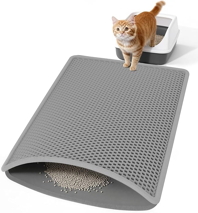 Cat Litter Mat for Litter Box, 30"21" Large Double Layer Trapping Cat Mat, Easy-Clean Scatter Non-Slip Kitty Litter Mat, Grey