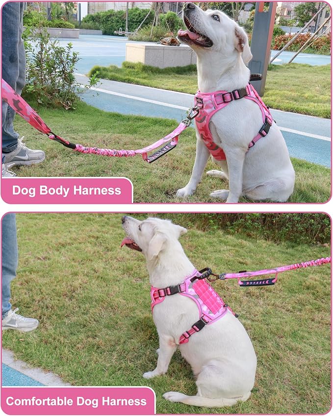 Hotsky Tactical Dog Harness No Pull，Adjustable Service Dog Vest Reflective Military Pet Harness with Control Handle Molle Loop Panels for Training Walking Running(Pink Camo, L)