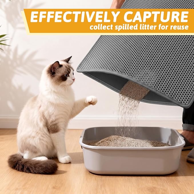 Pieviev Cat Litter Mat Double Layer Waterproof Urine Proof Trapping Mat 1 Pack (Gray, 36x30 Inch (Pack of 1))