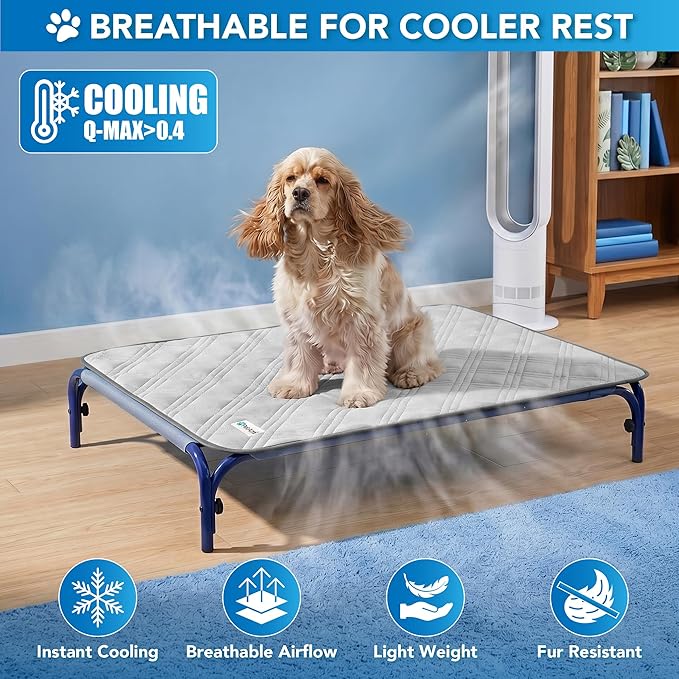 PetAmi Dog Cooling Mat, Waterproof Self Cooling Dog Pad with Non-Slip Backing, Q-Max >4.0 Pet Cooling Mat for Crate, Couch, Kennel & Car, Indoor Outdoor Summer Use, Light Grey, 29x40