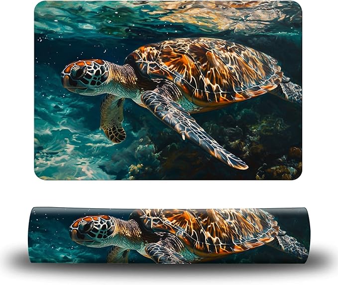 Dog Food Mat, 15.7" x 23.6" Absorbent Pet Feeding Mat for Food and Water, Waterproof Diatom Mud Pet Placemat with Non-Slip Rubber Backing, Easy Clean Cat Bowl Mat for Floors - Ocean Sea Turtle