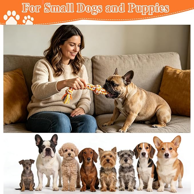 ASOCEA 5 Pack Dog Rope Toys Cotton Puppy Teething Rope Durable Chew Toys for Boredom Small Dogs Puppies Interactive Tug Toy for Training Fetching (Orange)
