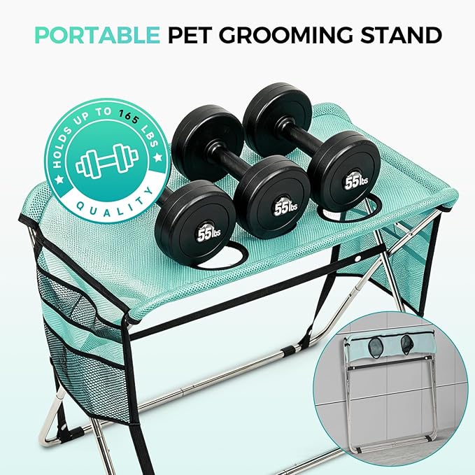 Pet Grooming Hammock with Stand, Foldable Design, Holds Up to 165 Lbs, Joint Protection for Dogs, Restraint Tool for Small & Medium Pets, Ideal for Home and Salon Daily Grooming