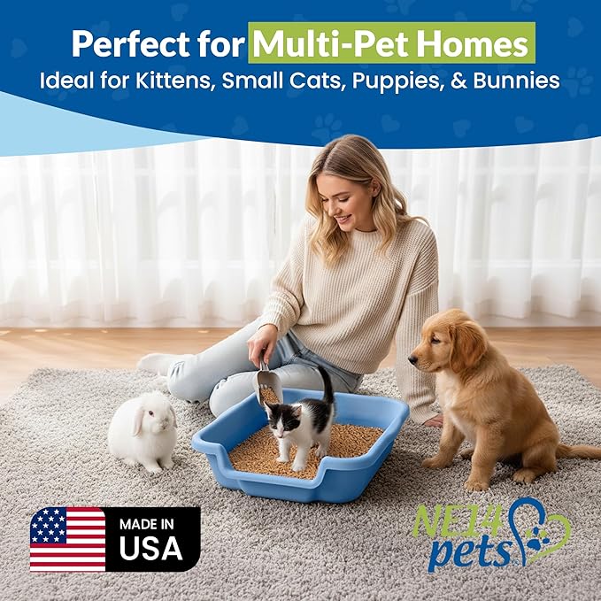 KittyGoHere Senior Cat Litter Box, Small Litter pan, Open Top Low Entrance Kitty Litter Box, Lightweight Low Entry Litters Box, Durable, Made in USA (2 Pack - Little Boy Blue)