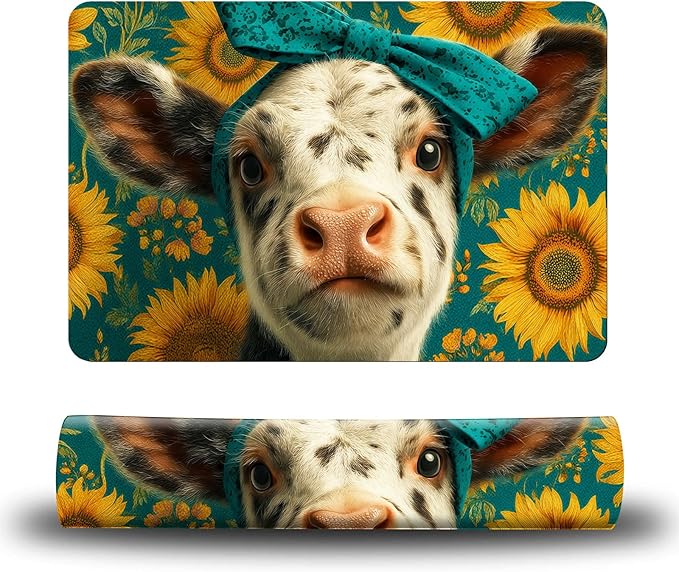 Dog Food Mat, 19.6" x 23.6" Absorbent Pet Feeding Mat for Food and Water, Waterproof Diatom Mud Pet Placemat with Non-Slip Rubber Backing, Easy Clean Cat Bowl Mat for Floors - Cow Sunflower