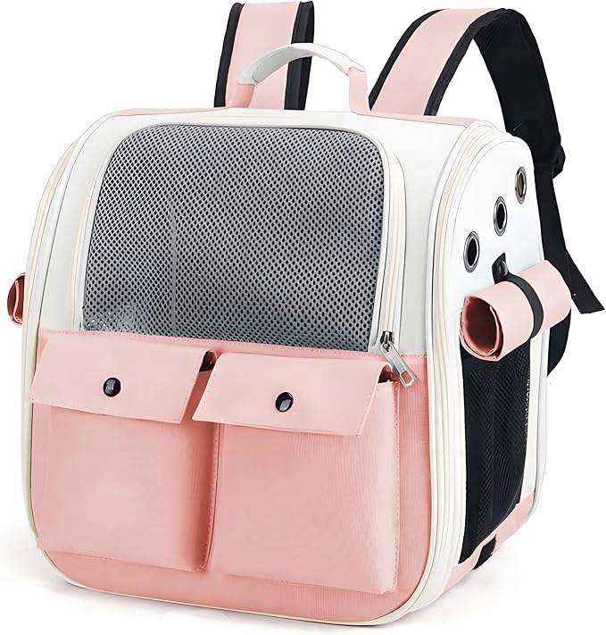 Cat Backpack Carrier, Designed for Cats and Small Dogs Small Animal Pet Backpack Carrier, Breathable Foldable Lightweight Comfort, Shoulder Pet Backpack (Pink)