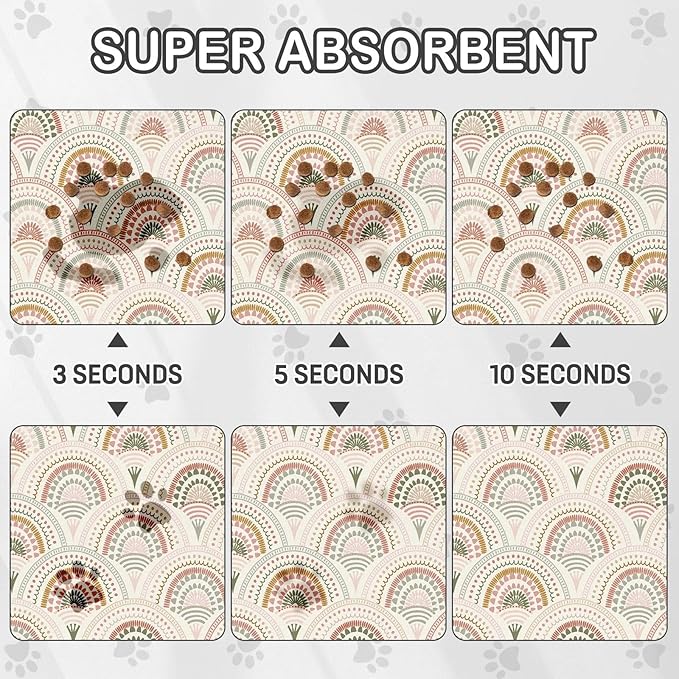 Dog Food Mat for Pet Cat Food Mat, Boho Absorbent Quick Dry Dog Bowl Mats for Food and Water, Non-Slip Cat Pet Feeding Mats for Floor Placemats 12"x20"