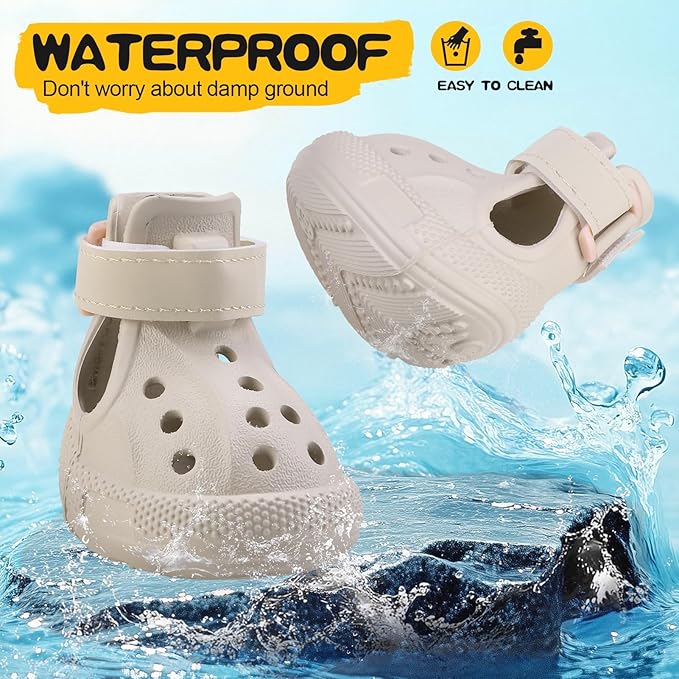 EVA Dog Shoes- Non-Slip Waterproof Dog Booties for Hot Pavement, Easy ON & Off, Reflective Adjustable Pet Boots & Paw Protectors, Rugged Sole for Small Medium Large Dog Outdoor Walking (Beige,XL)