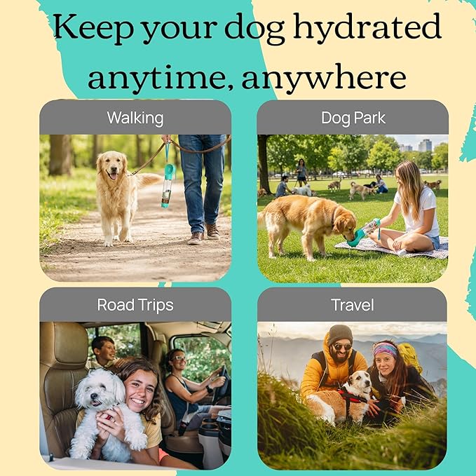 4 in 1 Dog Water Bottle Portable, Leakproof Travel Pet Water Bottle with Bowl, Poop Bag Holder & Shovel, Hydration on the go for Dogs, Dog Travel Accessories for Walking, Hiking, Outdoor, 17oz