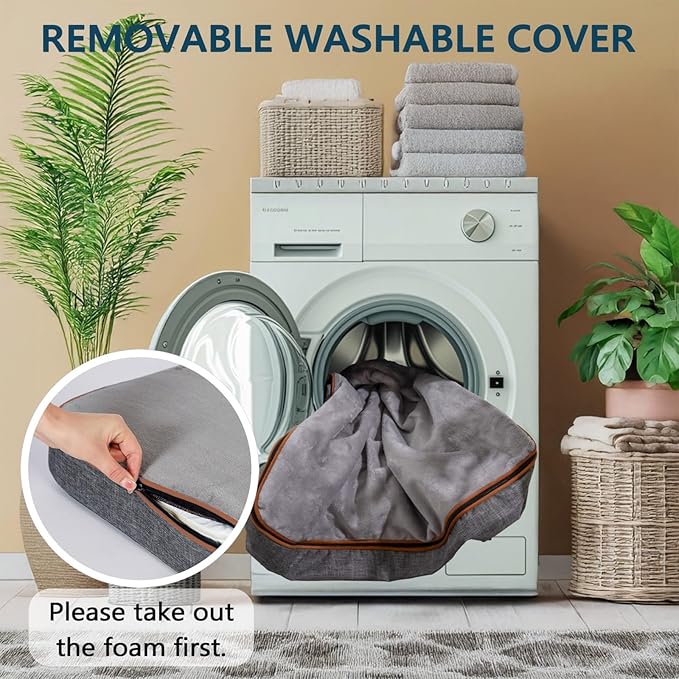 LIROCE Washable Dog Bed Cover Replacement, Large Wrap-Around Zipper Cover for Orthopedic Memory Faom Dog Bed (35x23x4 inches), Ligth Grey