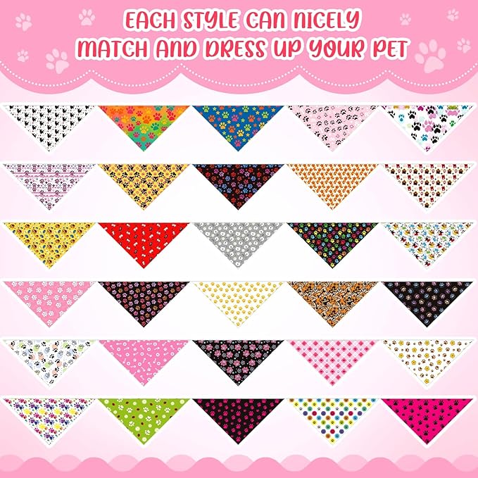 Youyole 120 Pcs Pet Party Dog Bandana Bulks Paws Dog Bandanas Summer Party Pet Scarf Soft Cat Triangle Scarves Bandana Cat Bibs for Small and Medium Breed