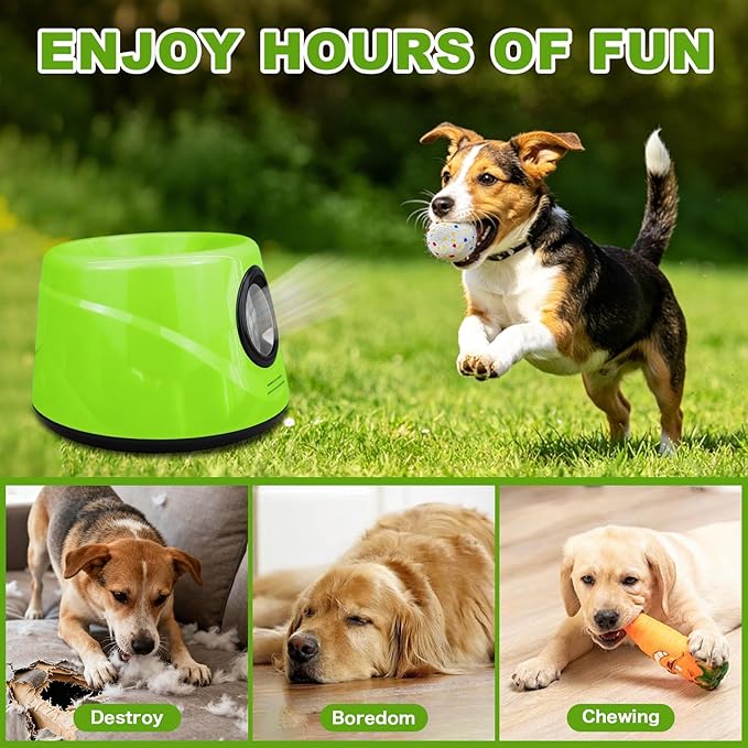 Dog Ball Launcher, Automatic ball launcher for dogs, Interactive dog toys for small and medium-sized dogs (indoor/outdoor) Includes 3 ETPU balls, Ball Launcher with 3 Adjustable Distance Settings