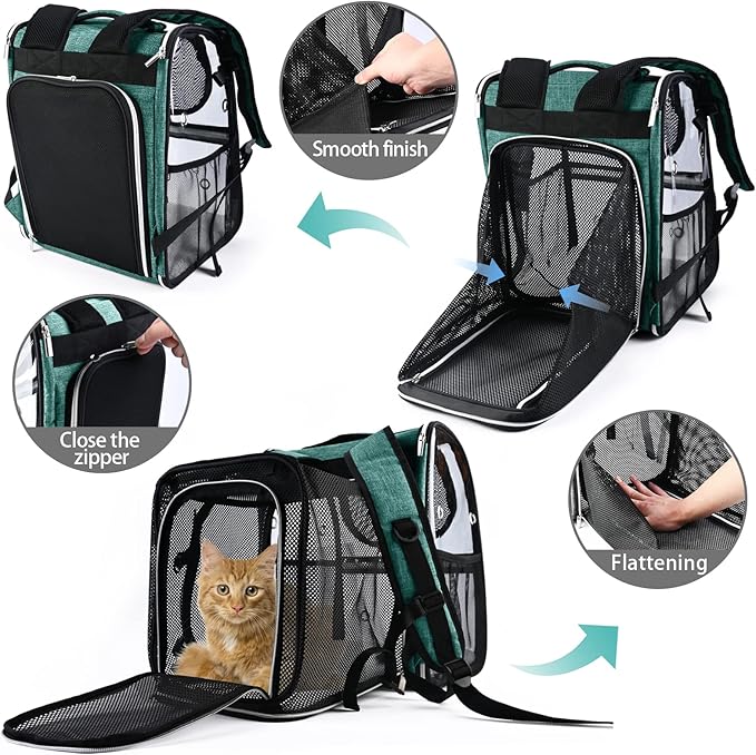 BAGLHER Expandable Pet Carrier Backpack，Pet Bubble Backpack for Small Cats Puppies Dogs Bunny, Airline-Approved Ventilate Transparent Capsule Backpack for Travel, Hiking and Outdoor Use. Green