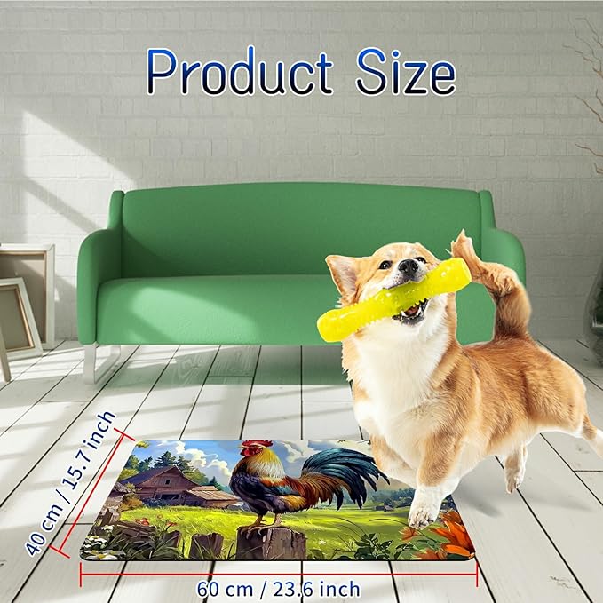 Dog Food Mat, 15.7" x 23.6" Absorbent Pet Feeding Mat for Food and Water, Waterproof Diatom Mud Pet Placemat with Non-Slip Rubber Backing, Easy Clean Cat Bowl Mat for Floors - Village Rooster