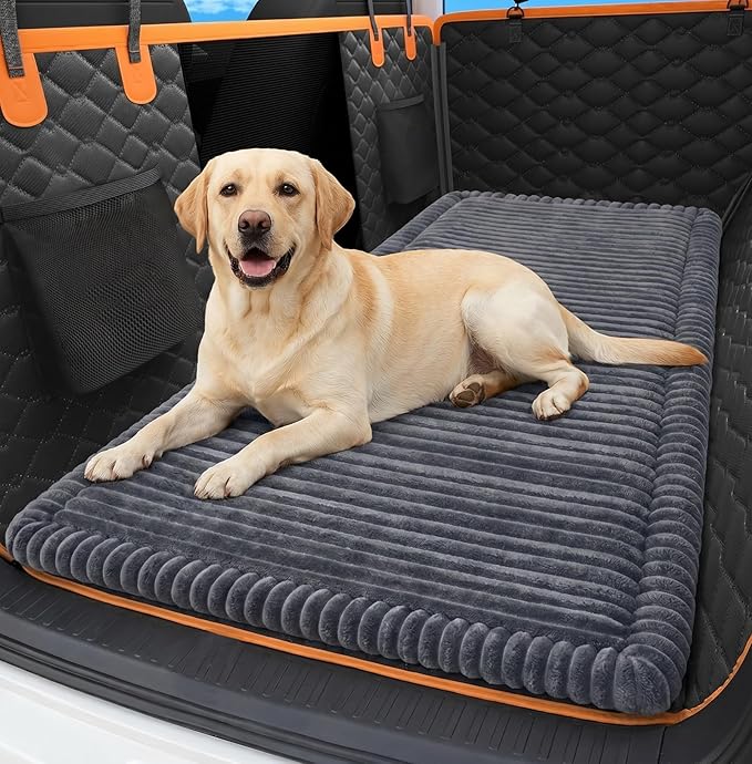 Dog Bed for Car, Non-Slip Dog Car Bed for Back Seat, Extra-Thick Plush Backseat Dog Mat for Travel, Soft Flannel Washable Pet Car Bed Fits Cars SUVs Trucks, 51"×23.6", Grey