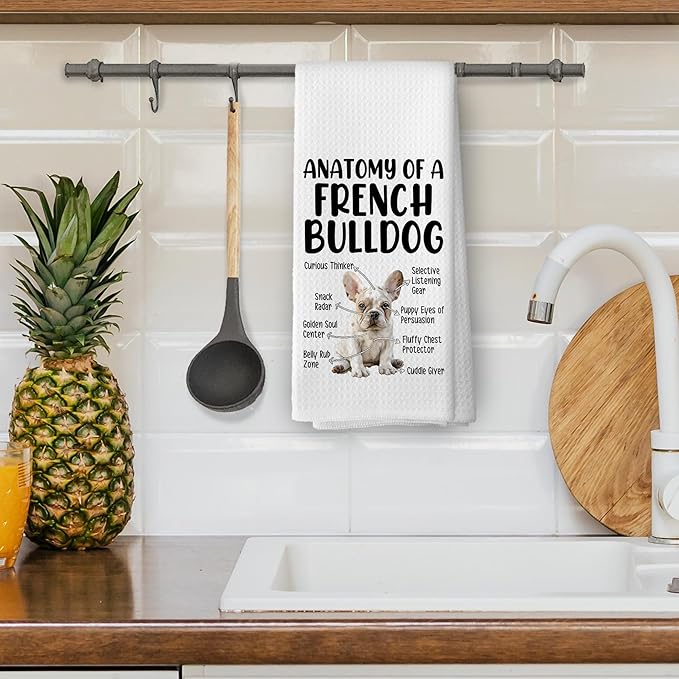 Funny French Bulldog Kitchen Dish Towels, French Bulldog Gifts for Women Men, Funny Dog Bathroom Decor, Frenchie Mom Gifts Hand Towels Kitchen Tea Towel Decorations, 16x24inch