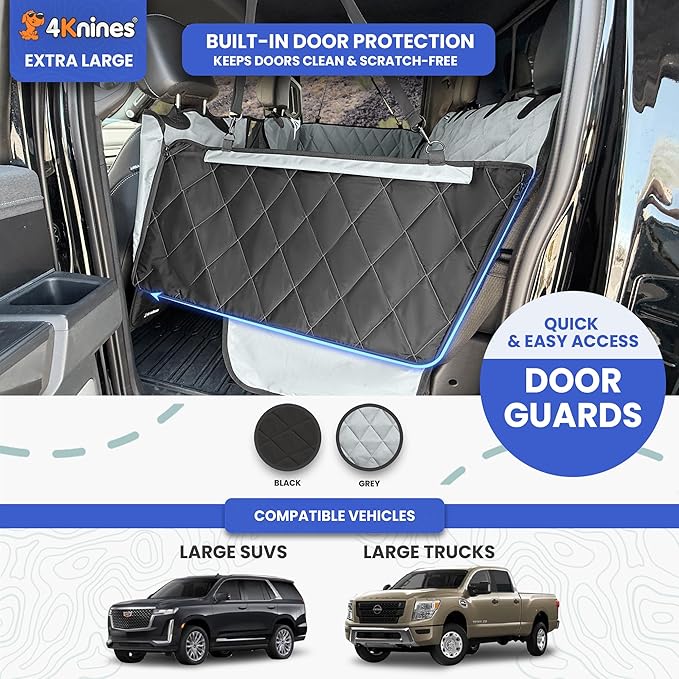 4Knines Back Seat Extender for Dogs, Hard Bottom Waterproof Backseat Protector with EZ Door Guard (Grey, XLarge)