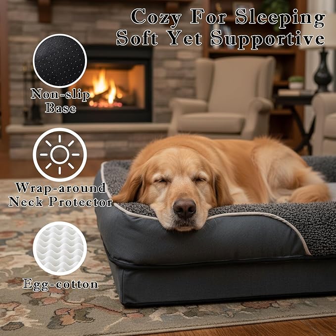 Waterproof Dog Bed with Memory Foam, Washable Pet Bed for Medium Sized Dog, Non-Slip Support for Joint Health .(Dark Grey, Medium)
